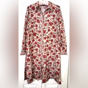 Kobi Halperin Silk Floral Long Tunic Blouse High Slit Button Front Size S